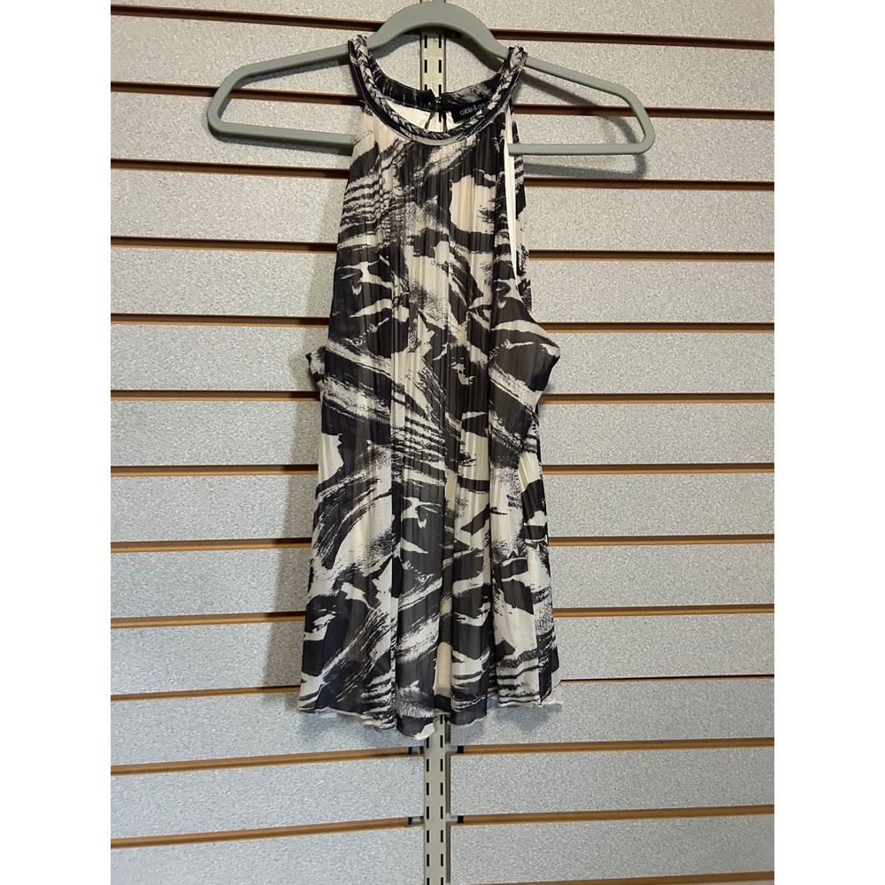 Cable & Gauge Womens Black White Abstract Brushstroke Pleated Halter Top Large‎
